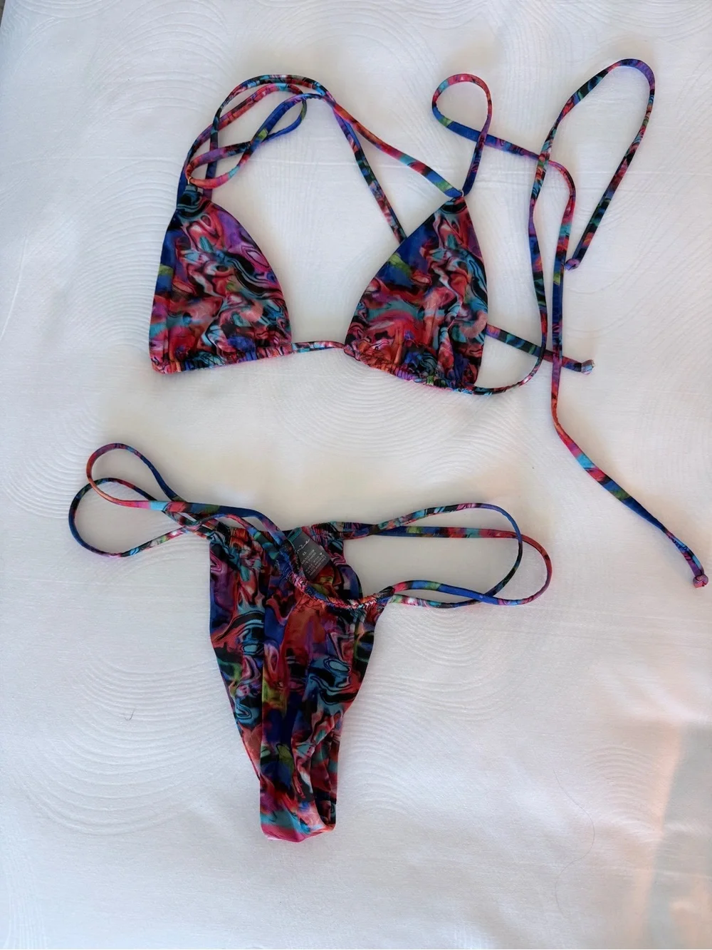 Multicolor Marble Print Triangle Bikini Set - Women - Picture 2 of 6